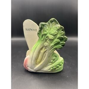 Vintage Vegetable Celery Corn Napkin Holder Ceramic Kitschy 1960s Mid Century